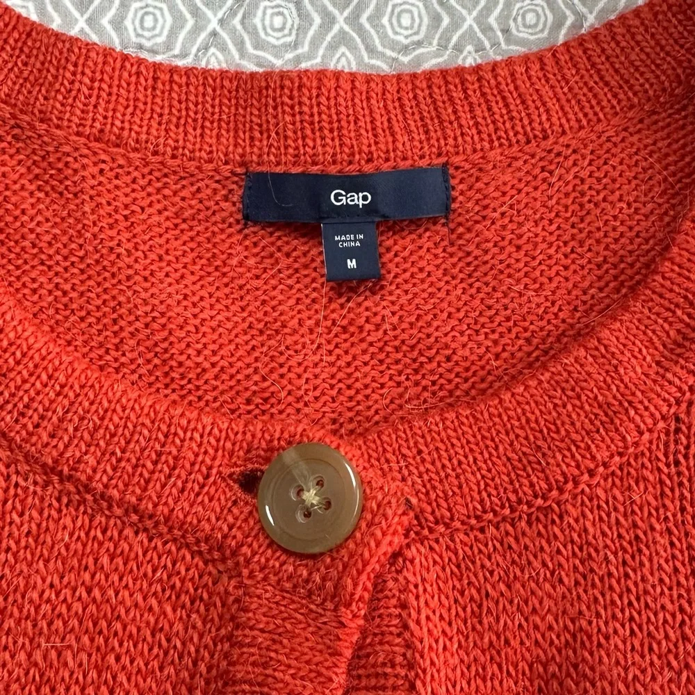 GAP Soft Alpaca Wool Blend Orange Button Up Cardigan Sweater Pockets Size M